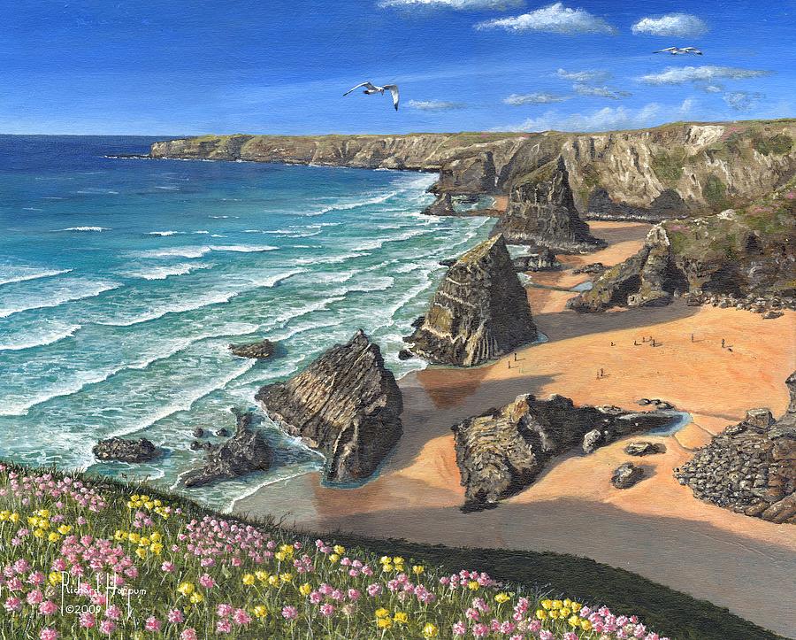 Flower Painting - Evening Light Bedruthan Steps Cornwall by Richard Harpum