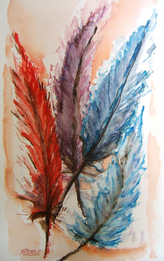 4 Feathers Painting by Elaine Duras