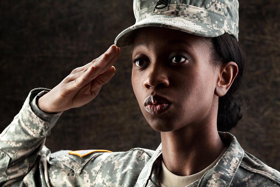Female African American Soldier Series: Against Dark Brown Background #4 Photograph by DanielBendjy