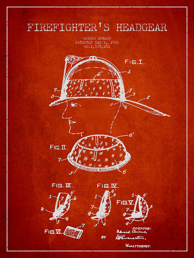 Vintage Digital Art - Firefighter Headgear Patent drawing from 1926 #4 by Aged Pixel