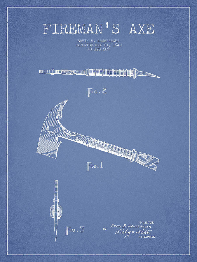 Vintage Digital Art - Fireman Axe Patent drawing from 1940 #5 by Aged Pixel