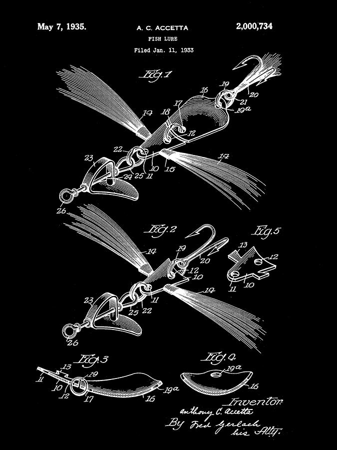 Fish Lure Patent 1933 - Black Digital Art by Stephen Younts