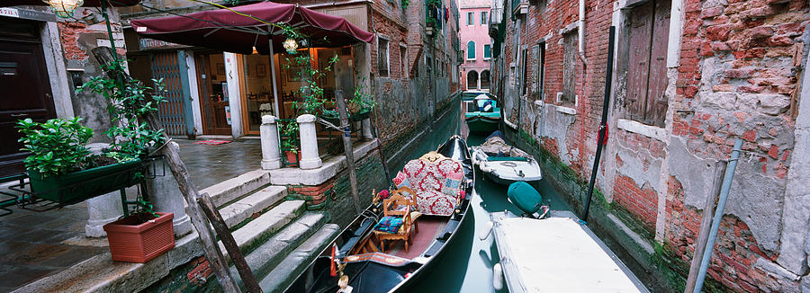 Architecture Photograph - Gondolas In A Canal, Grand Canal #4 by Panoramic Images