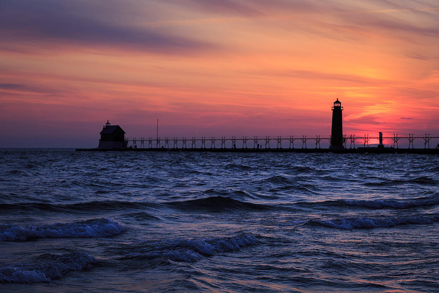 Grand Haven Lighthouse MI at Sunset Photograph by Jack R Perry