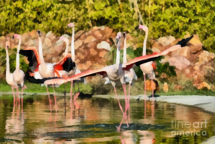 Flamingo Painting - Greater Flamingos #2 by George Atsametakis
