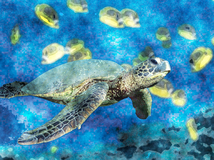 Green Turtle #3 Painting by MotionAge Designs