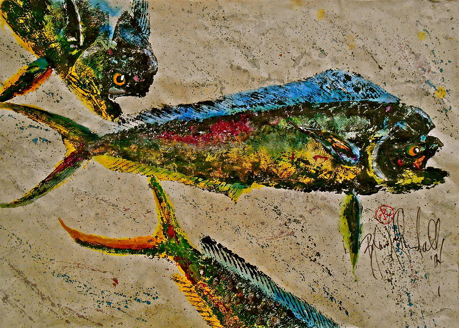 Gyotaku - Mahi Mahi - Dorado - Dolphinfish #9 Mixed Media by Jeffrey Canha