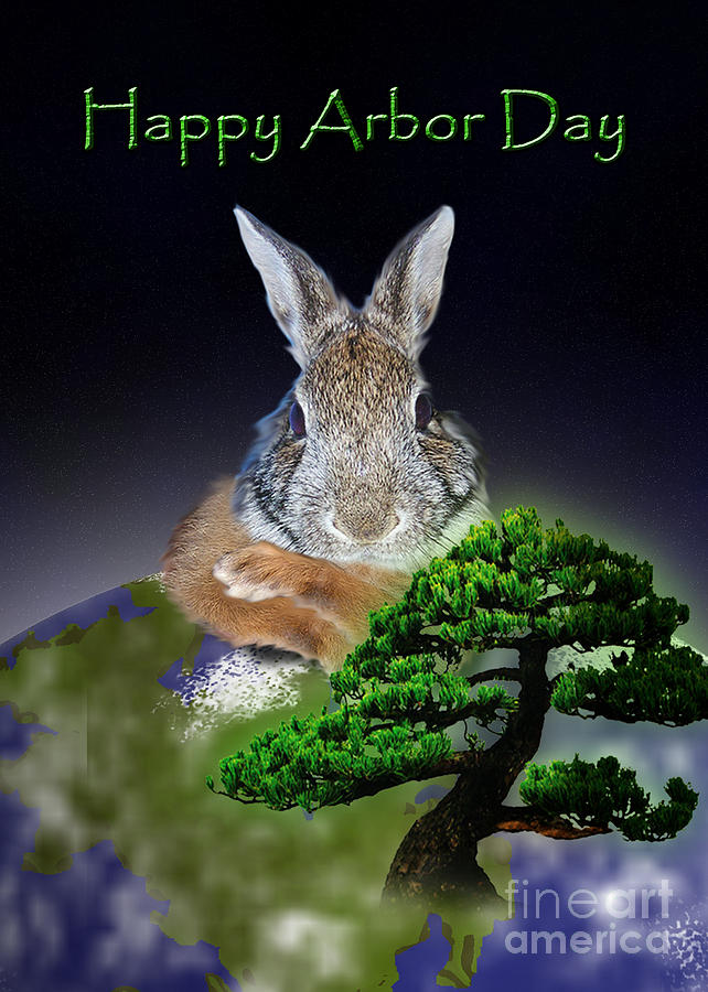 Nature Photograph - Happy Arbor Day Bunny Rabbit #4 by Jeanette K