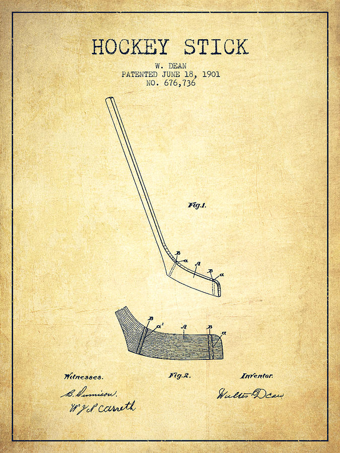 Hockey Stick Patent Drawing From 1901 Drawing
