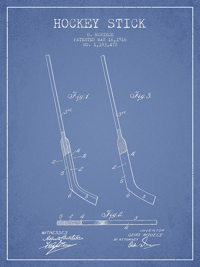 Hockey Stick Patent Drawing From 1916 Digital Art