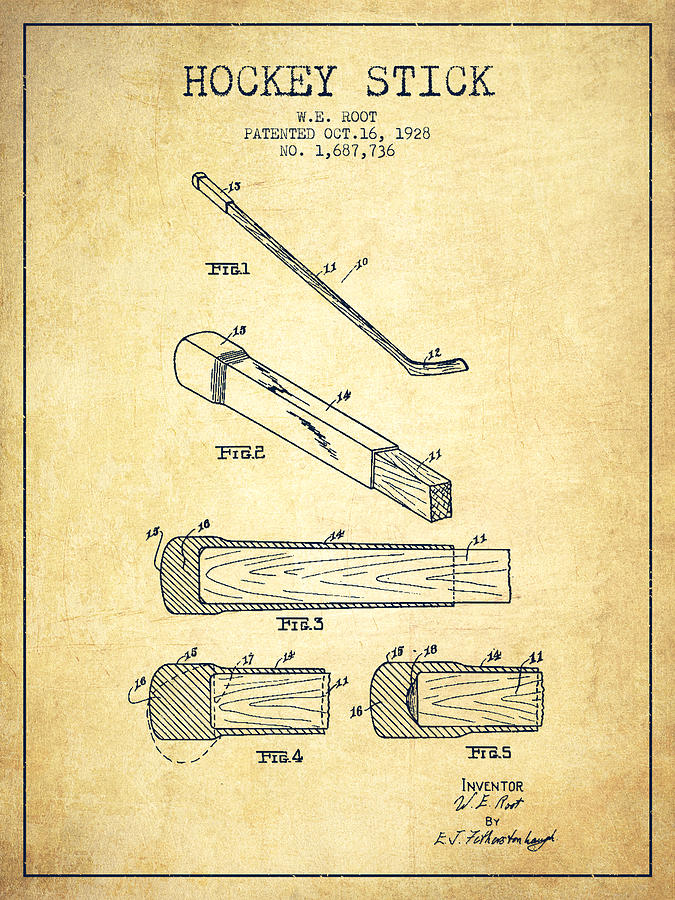Hockey Stick Patent Drawing From 1928 Drawing