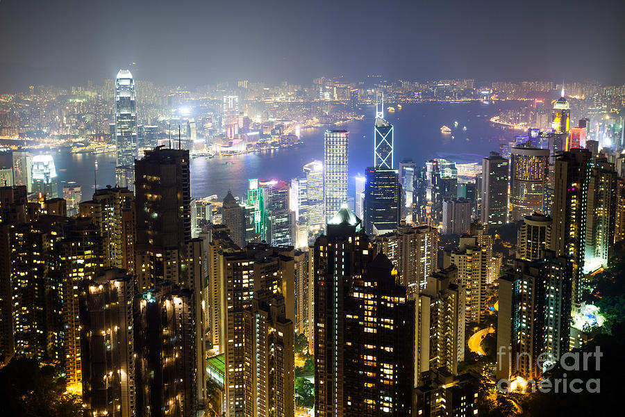 Hong Kong harbor from Victoria peak at night #4 Photograph by Matteo Colombo