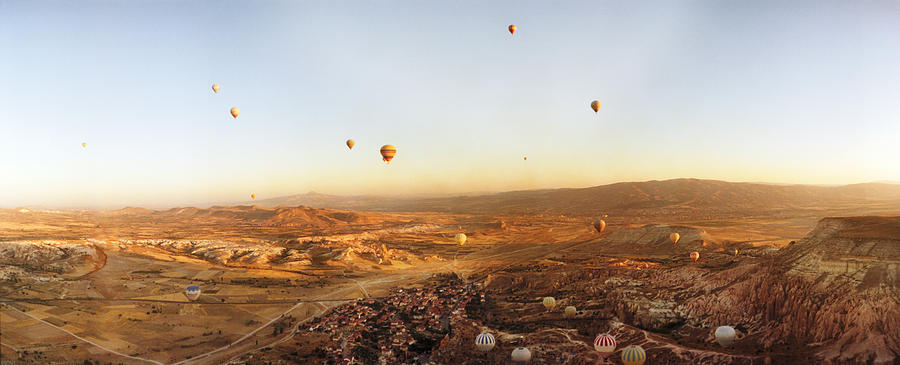Transportation Photograph - Hot Air Balloons Over Landscape #4 by Panoramic Images