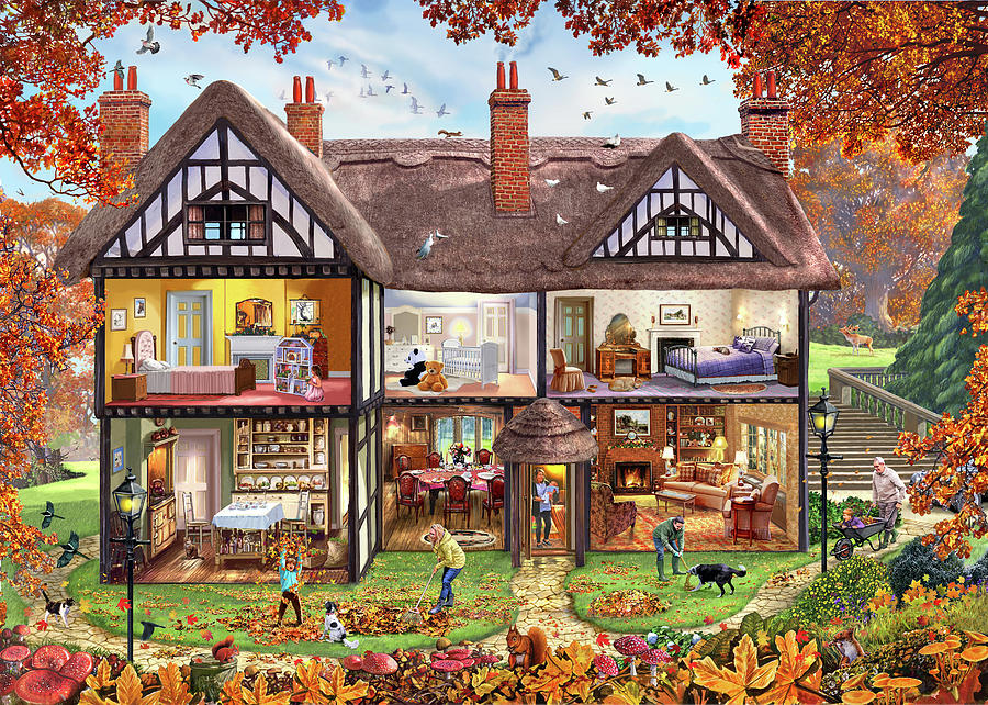 Dog Painting - 4 House Collection Autumn by MGL Meiklejohn Graphics Licensing