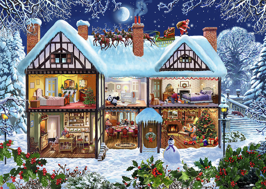4 House Collection Winter Painting by MGL Meiklejohn Graphics Licensing