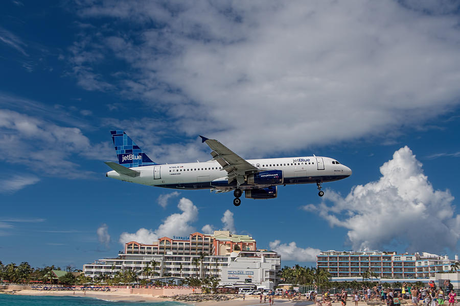 jetBlue landing at St. Maarten #4 Photograph by David Gleeson