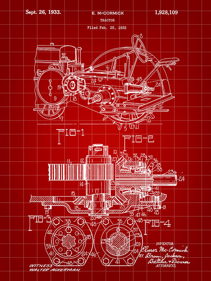 John Deere Tractor Patent 1932 - Red Digital Art by Stephen Younts