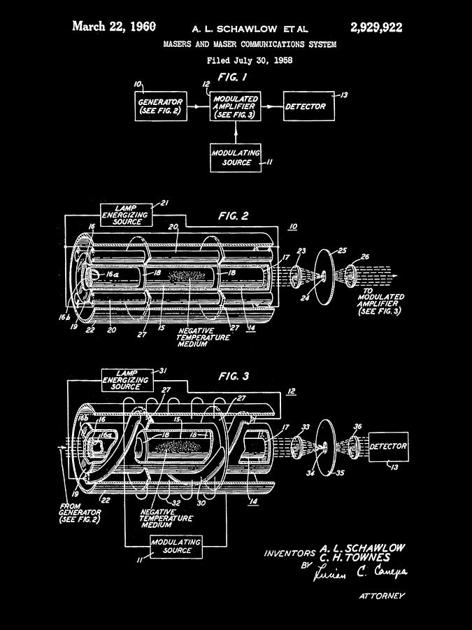 Laser Patent 1958 - Black Digital Art by Stephen Younts