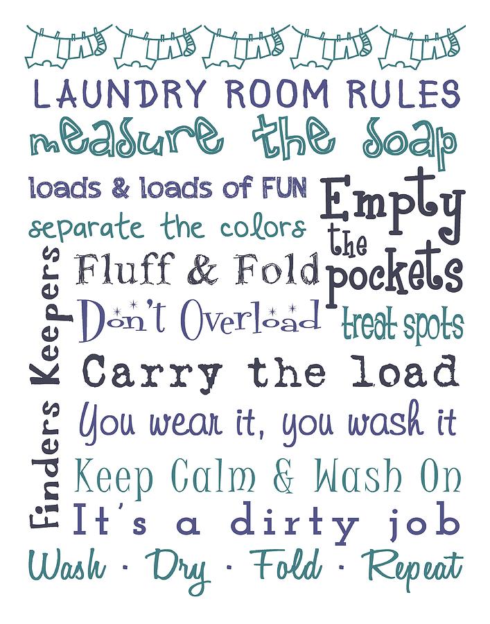 Typography Digital Art - Laundry Room Rules Poster #4 by Jaime Friedman