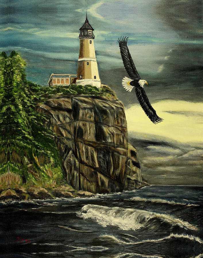 Eagle Painting - Lighthouse  Eagle by Kenneth LePoidevin