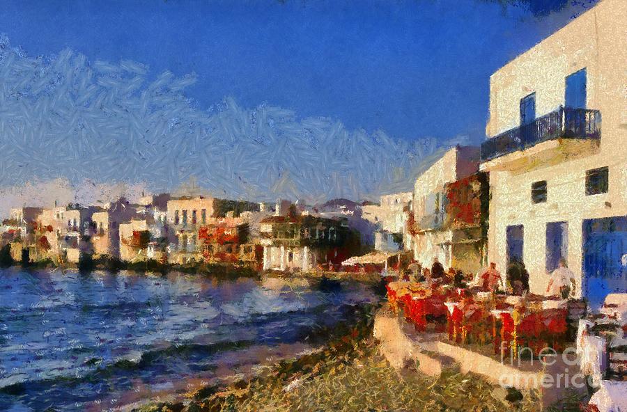Little Venice in Mykonos island #6 Painting by George Atsametakis