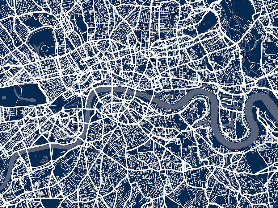 Street Map Of London England London England Street Map Digital Art by Michael Tompsett