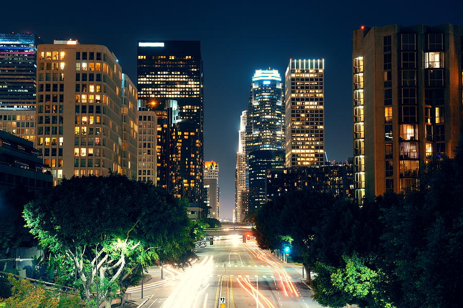 Los Angeles at night #4 Photograph by Songquan Deng