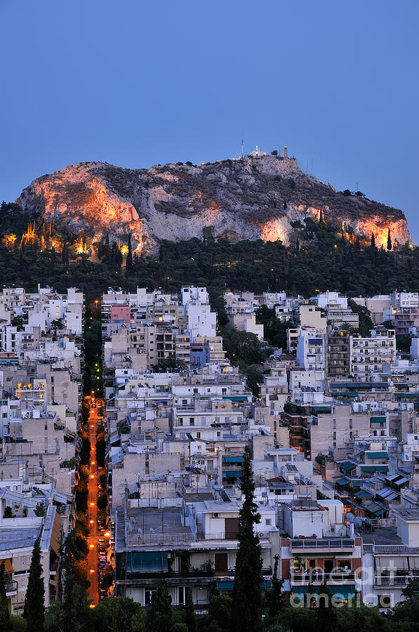 Lycabettus hill during dusk time #1 Photograph by George Atsametakis