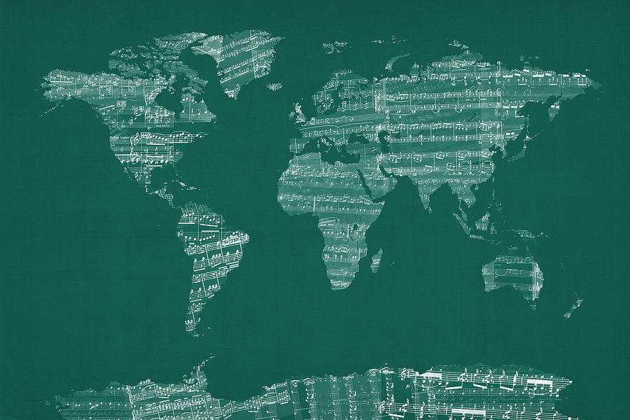 World Map Digital Art - Map of the World Map from Old Sheet Music #4 by Michael Tompsett