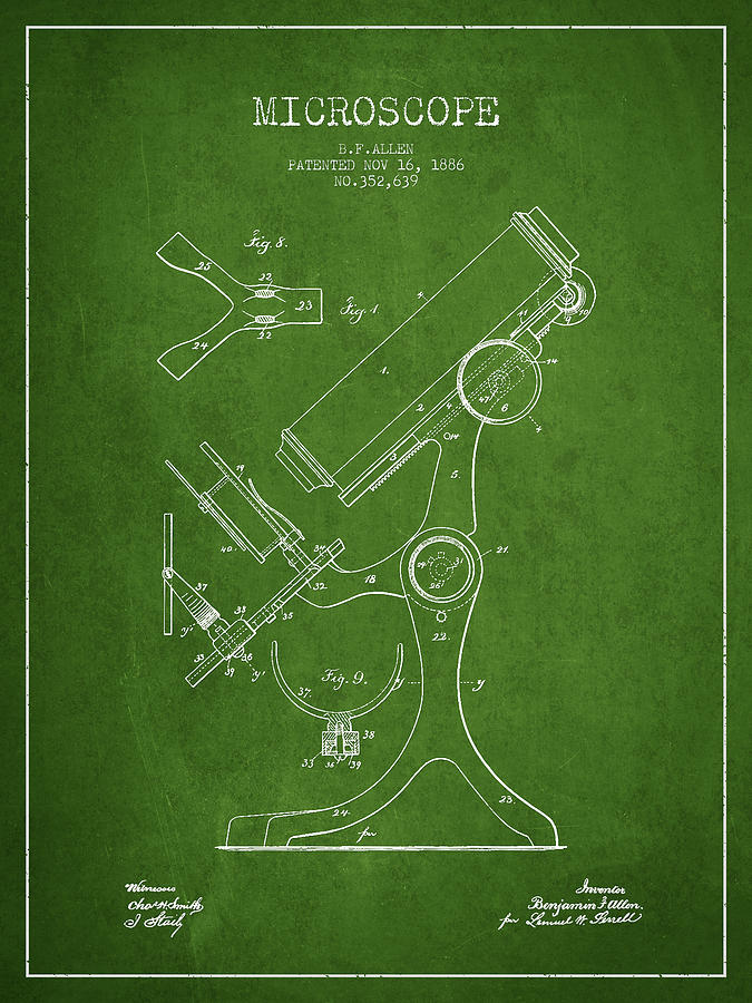 Vintage Digital Art - Microscope Patent Drawing From 1886 - Green by Aged Pixel