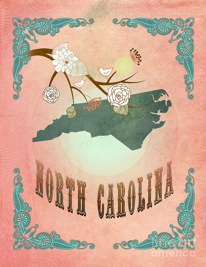 Christmas Digital Art - Modern Vintage North Carolina State Map  #4 by Joy House Studio