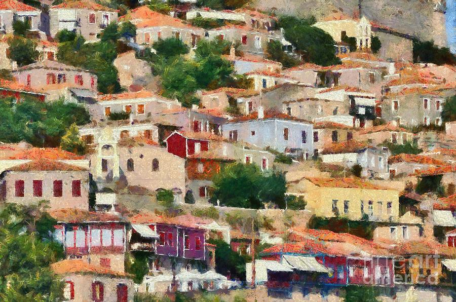 Molyvos town in Lesvos island #10 Painting by George Atsametakis