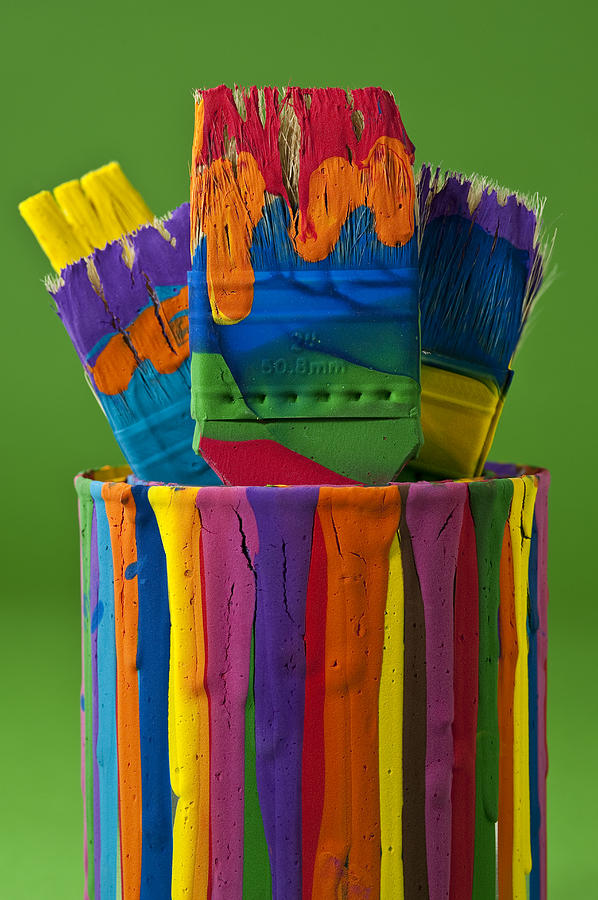 Multicolored paint can with brushes #4 Photograph by Jim Corwin