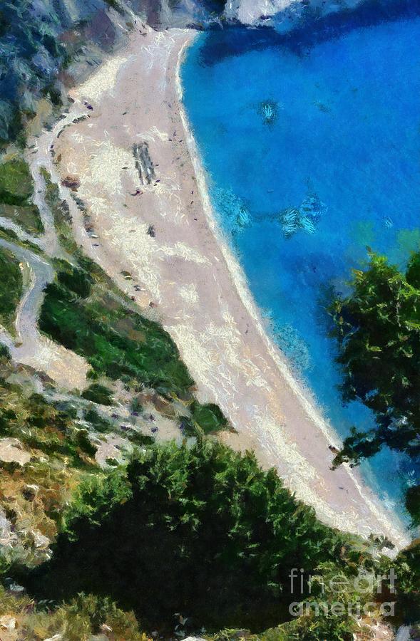 Myrtos beach in Kefallonia island #2 Painting by George Atsametakis