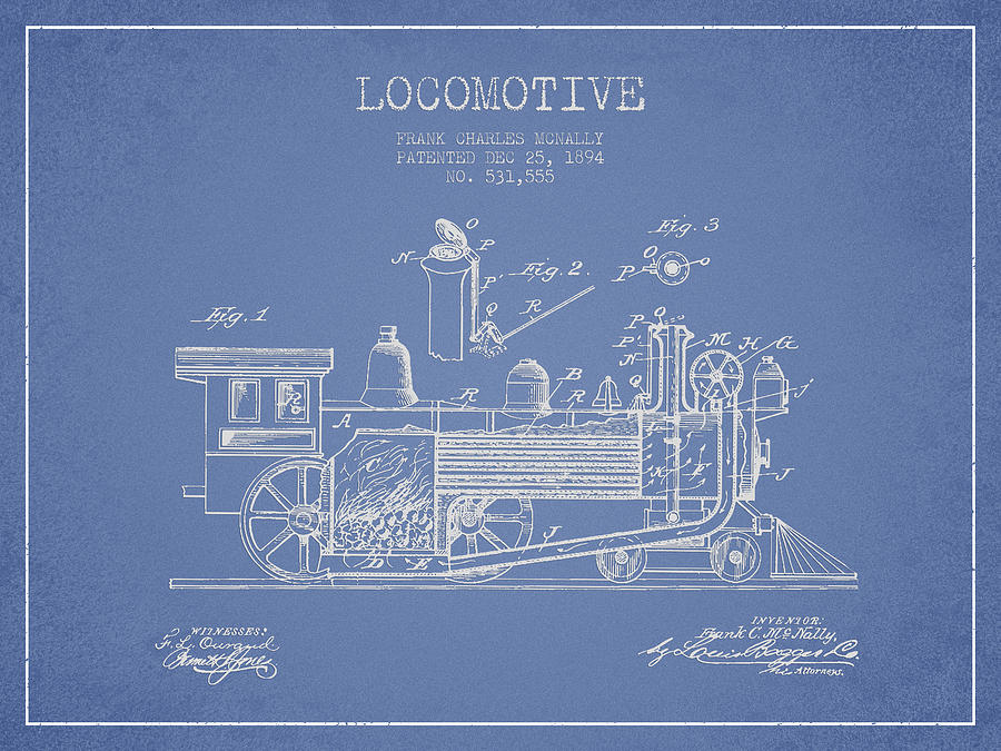Vintage Digital Art - ocomotive Patent drawing from 1894 by Aged Pixel