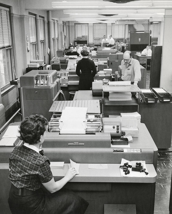 Office Workers Entering Data #4 Photograph by Underwood Archives