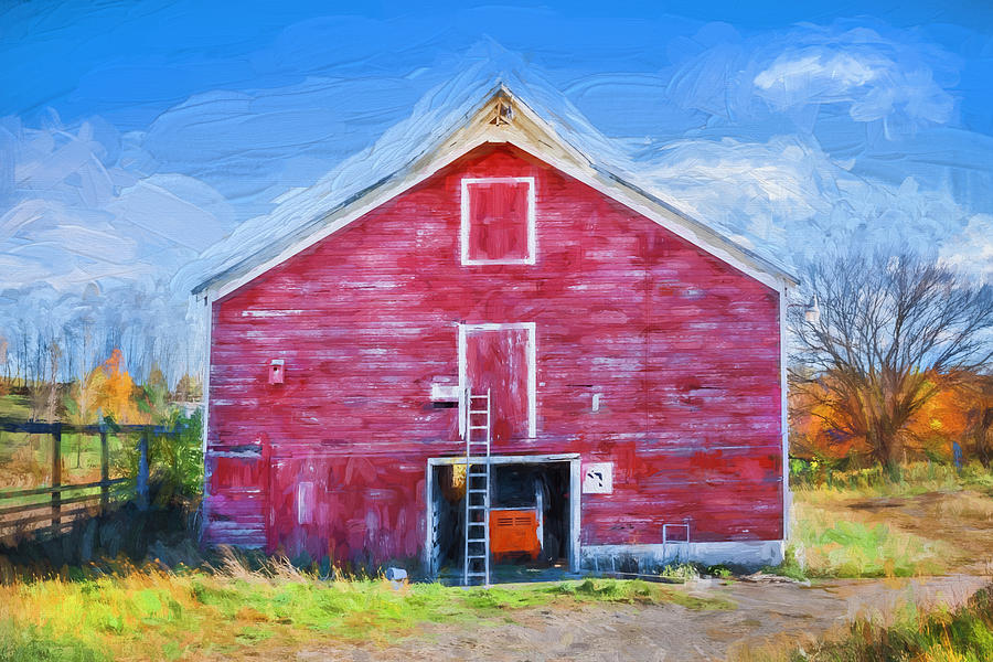 Old Red Barn Fall Foliage Sussex County New Jersey Painted  #4 Photograph by Rich Franco