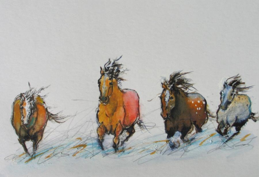 Horse Painting - 4 On The Run by Elizabeth Parashis