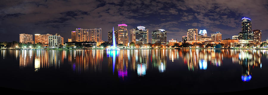 Orlando night panorama #4 Photograph by Songquan Deng