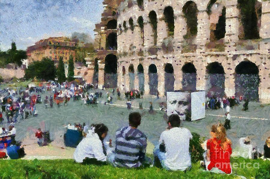 Outside Colosseum in Rome #3 Painting by George Atsametakis