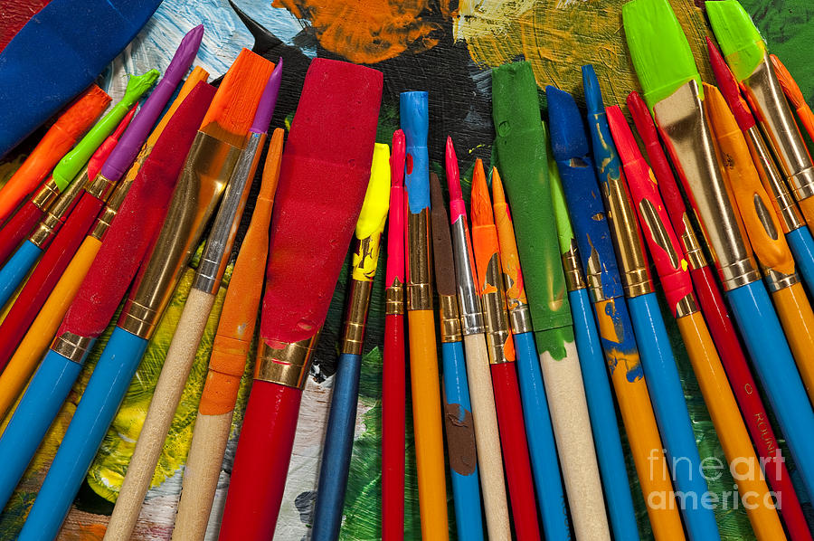Paintbrushes Lined Up On Palette #4 Photograph by Jim Corwin