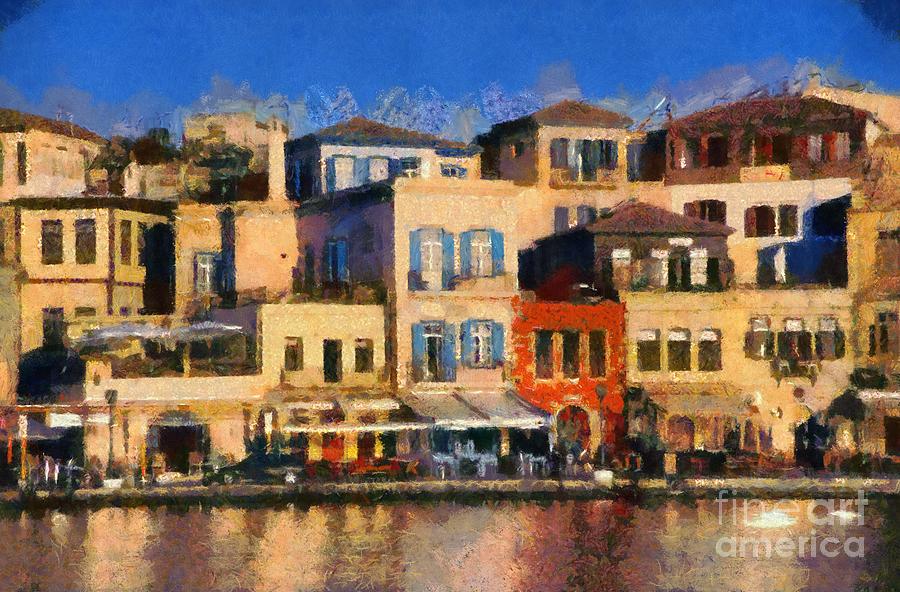 Painting of the old port of Chania #10 Painting by George Atsametakis
