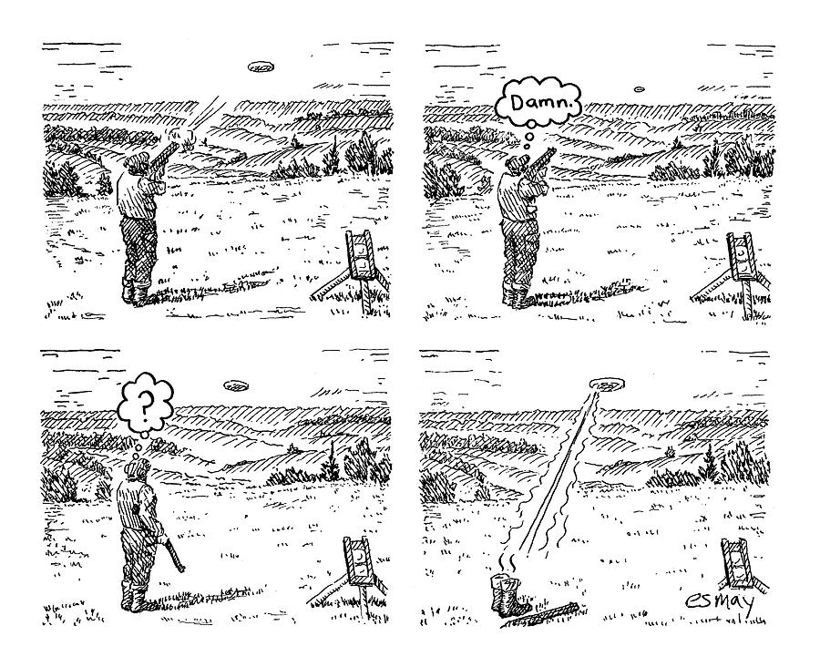 4 Panels. Man Shoots At A Grout Which Then Turns Drawing by Rob Esmay 4 Panels. Man Shoots At A Grout Which Then Turns Drawing by Rob Esmay