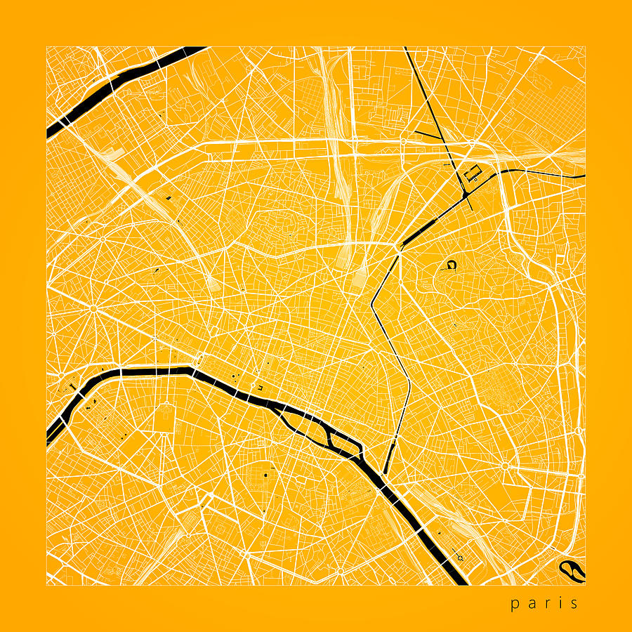 Paris Street Map Paris France Road Map Art On Color Digital Art By Jurq Studio