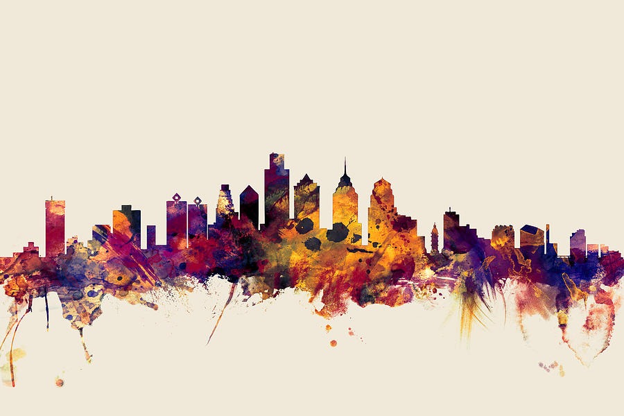 Philadelphia Digital Art - Philadelphia Pennsylvania Skyline #11 by Michael Tompsett