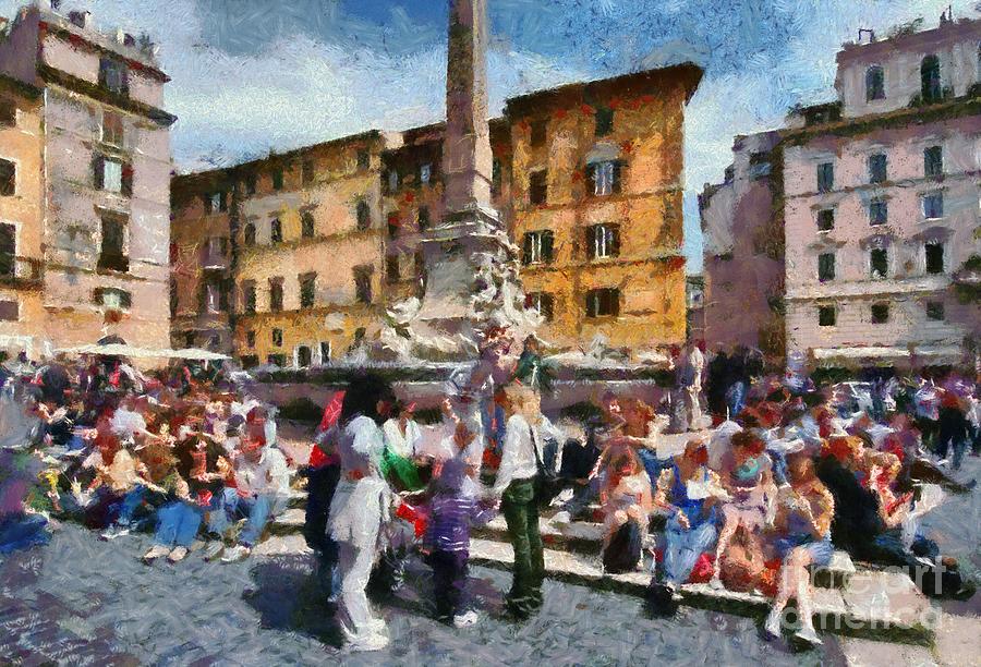 Piazza della Rotonda in Rome #7 Painting by George Atsametakis