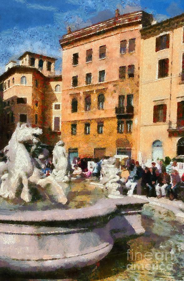 Piazza Navona in Rome #13 Painting by George Atsametakis