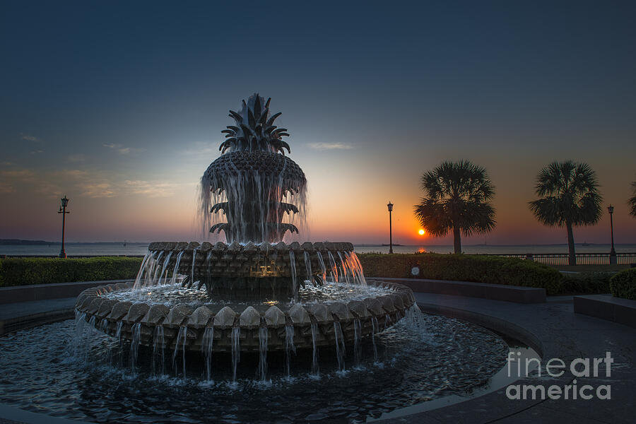 Charleston Sunrise  - Pineapple Fountain - Waterfront Park - Charleston - South Carolina Photograph by Dale Powell