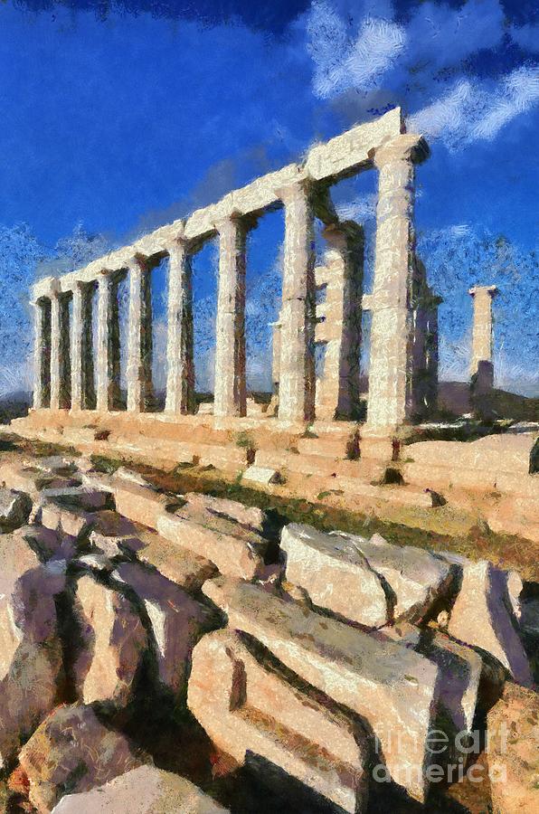 Poseidon temple #8 Painting by George Atsametakis