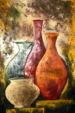 Vintage Pots / Vases Art Canvas Paintings - Modern Art Canvas